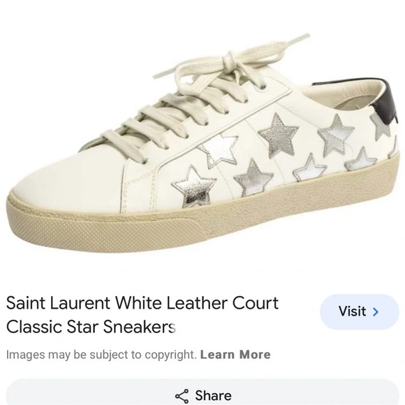 Saint Laurent White Leather Court Classic Star Sneakers - Picture 2 of 7